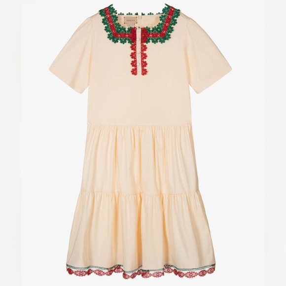 AUTH GIRLS’ GUCCI S/S GIRLS’ IVORY COTTON TIERED DRESS - SZ 5Y - Picture 1 of 10